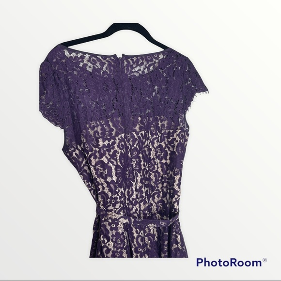 ELIZA J Purple Lace Belted Cap Sleeve Fit and Flare Cocktail Dress, Size 10 - Picture 8 of 10